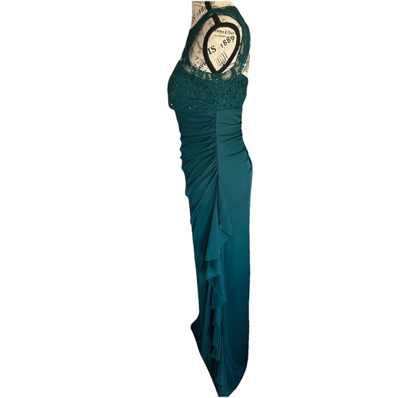 Women's Junior Morgan & Co Teal Dress Size 5/6 Mermaid Ruched Formal Romantic - Picture 2 of 7